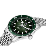 Rado Captain Cook 39mm R32223313 side profile – polished stainless steel case, rotating bezel with green ceramic insert, box-shaped sapphire crystal, screw-down crown, 12mm case profile