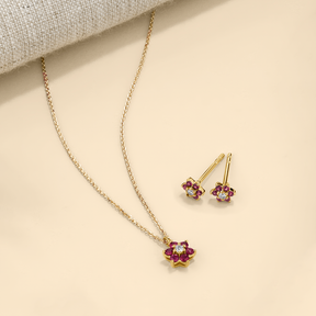 Ruby & Diamond Petite Flower Studs in 9ct Yellow Gold