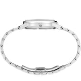 Side profile of King Seiko SJE089J showing box-shaped sapphire crystal and polished stainless steel case