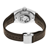 The King Seiko Vanac Automatic Men's 41mm Watch SLA093J is fitted with a brown leather strap and push-button deployment clasp. The screw-down, see-through case back reveals the automatic Calibre 8L45 movement.