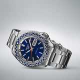The Seiko 5 Sports Automatic Men’s 42.50mm Watch SRPK65K shows its 42.5mm stainless steel case with a coin-edge bezel. The recessed crown sits at 4 o’clock.