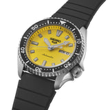Seiko 5 Automatic Men's 42.5mm Watch SRPL87K pictured from the front showing yellow dial and day date
