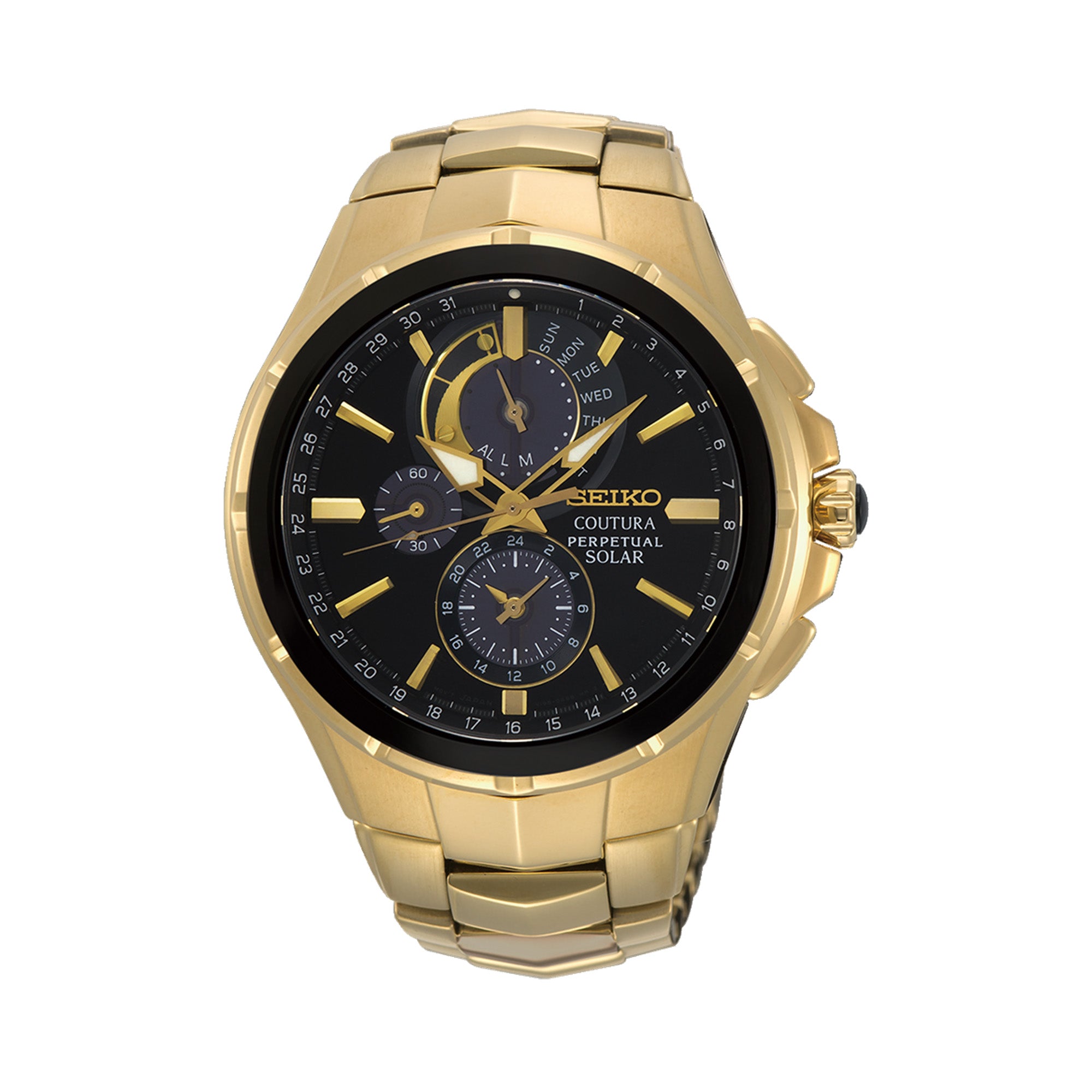 Seiko Coutura SSC700P-9 44mm gold-tone stainless steel solar chronograph watch with black dial