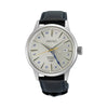 The Seiko Presage Cocktail Time Automatic GMT Men's 40.50mm Watch SSK049J features a grey pressed-pattern dial with a navy-toned GMT hand and gold-tone seconds hand, alongside a date window. The 40.5mm stainless steel case is fitted with box-shaped Hardlex crystal.