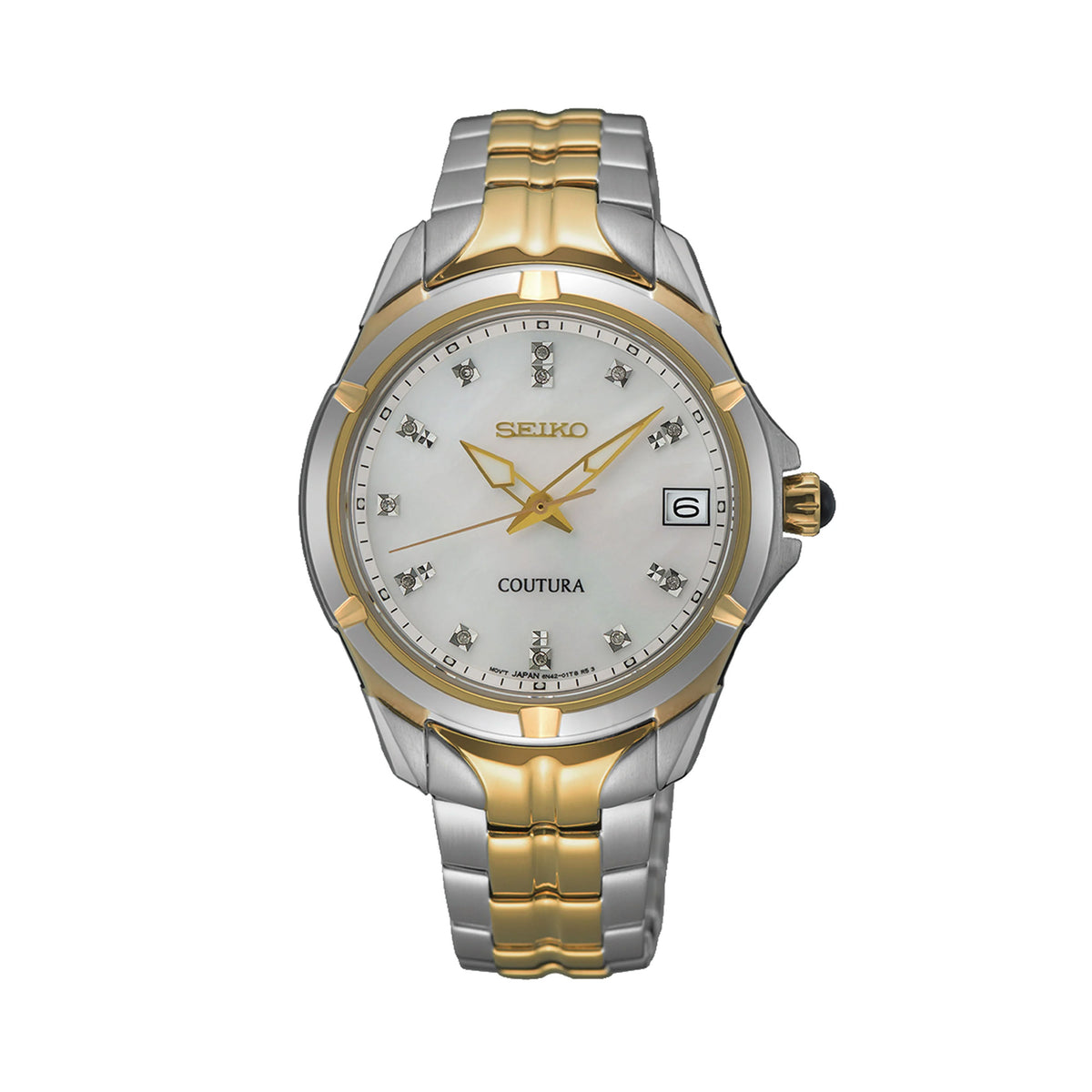Seiko Coutura Quartz Women's 33.7mm Two-Tone Stainless Steel Watch & Bracelet, Mother-of-Pearl Dial, Diamond Markers, 100m Water Resistant SUR594P