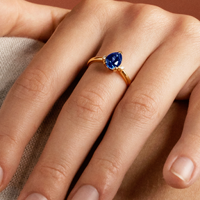 1.48ct TW Created Sapphire & Diamond Pear Ring in 9ct Yellow Gold