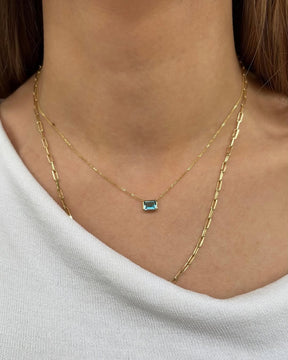 London Blue Topaz Emerald Cut Necklace in 9ct Yellow Gold