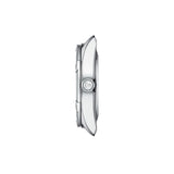 Tissot PR 100 Sport Chic 36mm T101.910.11.116.00 side profile – 316L stainless steel case, sapphire crystal with antireflective coating, slim 9mm feminine profile, grey stainless steel bracelet