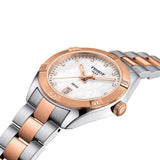 Tissot PR 100 Sport Chic 36mm T101.910.22.116.00 side profile – 316L stainless steel with rose gold PVD coating, sapphire crystal with antireflective coating, slim 9mm feminine profile