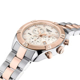 Tissot PR 100 Sport Chic Chronograph 38mm T101.917.22.116.00 side profile – stainless steel case with rose gold PVD coating, chronograph pushers, sapphire crystal, slim 10.5mm profile