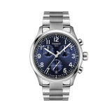 Tissot Chrono XL 42mm T116.417.11.042.00 men’s chronograph watch with a bold blue dial, stainless steel case and bracelet, luminous hands, tachymeter bezel, and three chronograph sub-dials. The sporty Swiss quartz watch features a contemporary 42mm design with date display and sapphire crystal.