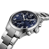 Tissot Chrono XL 42mm T116.417.11.042.00 men’s chronograph watch with a bold blue dial, stainless steel case and bracelet, luminous hands, tachymeter bezel, and three chronograph sub-dials. The sporty Swiss quartz watch features a contemporary 42mm design with date display and sapphire crystal.