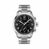 Tissot Chrono L 42mm T116.417.11.052.00 men’s chronograph watch with black dial, stainless steel case and bracelet, luminous hands, chronograph sub-dials, and scratch-resistant sapphire crystal.