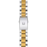 Tissot Chrono XL Classic 45mm T116.617.22.041.00 bracelet detail – two-tone grey and golden PVD stainless steel bracelet with butterfly clasp and push-button safety