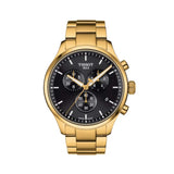 Tissot Chrono XL Classic 45mm T116.617.33.051.00 front view – black dial, yellow gold PVD stainless steel case, index hour markers, Super-LumiNova® hands, chronograph subdials, date at 4 o'clock, yellow gold PVD bracelet