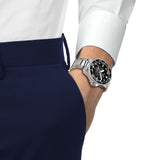 Tissot Seastar 2000 44mm T120.907.11.051.00 worn on wrist – grey gradient dial, silver stainless steel case with ceramic bezel, grey bracelet, bold 44mm professional dive watch shown on wrist