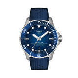 Tissot Seastar 2000 44mm T120.907.17.041.00 front view – blue gradient dial, silver stainless steel case, blue ceramic anti-clockwise rotating bezel, Super-LumiNova® hour markers, blue rubber strap