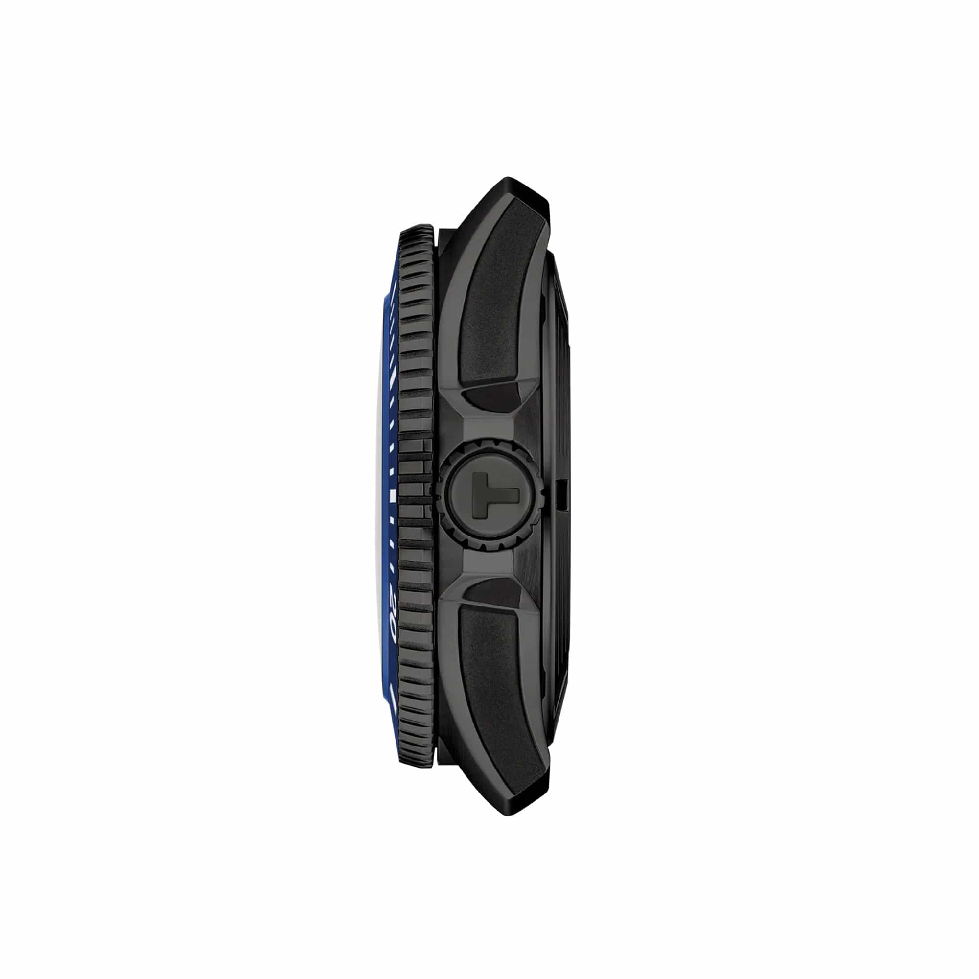 Tissot Seastar 2000 44mm T120.907.37.041.00 side profile – blue PVD stainless steel case, screw-down crown with helium escape valve, sapphire crystal, blue rubber strap