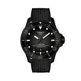 Tissot Seastar 2000 44mm T120.907.37.051.00 front view – grey gradient dial, black PVD stainless steel case, black ceramic anti-clockwise rotating bezel, Super-LumiNova® hour markers, black rubber strap