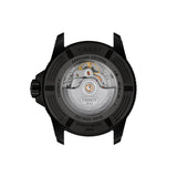 Tissot Seastar 2000 44mm T120.907.37.051.00 screw-down caseback – 316L stainless steel with black PVD coating, Powermatic 80 automatic movement, ISO 6425:2018 certified dive watch, water resistant to 600m, Swiss made