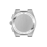 Tissot PRX Chronograph 41mm T137.417.11.031.00 caseback view – 316L stainless steel, Swiss made, water resistant to 100m, model reference T137.417.11.031.00