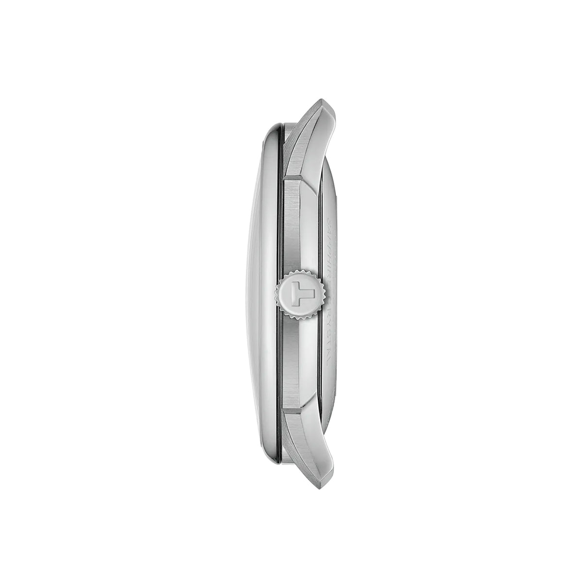 Tissot Chemin des Tourelles 42mm T139.407.11.091.00 side profile – 316L stainless steel case, domed sapphire crystal with antireflective coating, see-through caseback profile, grey stainless steel bracelet
