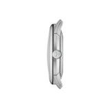 Tissot Chemin des Tourelles 42mm T139.407.16.041.00 side profile – silver stainless steel case with domed sapphire crystal, antireflective coating, slim elegant profile.