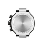 Tissot T-Race 45mm T141.417.27.041.00 caseback view – 316L stainless steel with black PVD coating, Swiss made, water resistant to 100m, model reference T141.417.27.041.00