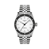 Tissot PR516 Automatic 38mm T149.407.11.031.00 front view – white dial, PVD stainless steel case, mineral bezel ring, index hour markers, date window, grey stainless steel bracelet