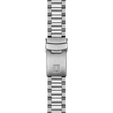 Tissot PR516 Chronograph 40mm T149.417.11.041.01 bracelet detail – domed grey stainless steel link bracelet with folding clasp, safety push-buttons and interchangeable quick-release system