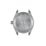 Tissot PR 100 34mm T150.210.11.351.00 caseback view – 316L stainless steel, Swiss made, water resistant to 100m, model reference T150.210.11.351.00