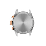 Tissot PR 100 36mm T150.217.22.111.00 caseback view – 316L stainless steel with rose gold PVD coating, Swiss made, water resistant to 100m, model reference T150.217.22.111.00