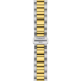 Tissot PR 100 40mm T150.417.22.041.00 bracelet detail – two-tone grey and golden PVD stainless steel bracelet with butterfly clasp, push-buttons and interchangeable quick-release system