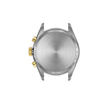 Tissot PR 100 40mm T150.417.22.091.00 caseback view – 316L stainless steel with gold PVD coating, Swiss made quartz chronograph movement, water resistant to 100m, model reference T150.417.22.091.00
