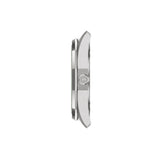 Tissot PRC 100 Solar 39mm T151.422.11.091.00 side profile – 316L stainless steel case, dodecagonal bezel detail, scratch-resistant sapphire crystal, stainless steel bracelet