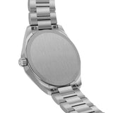 Rear view of the Tissot PRC 100 Solar 39mm unisex watch showcasing the stainless steel case back with engraved Swiss Made detailing.