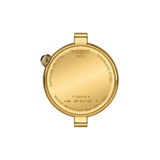 Tissot Desir 28mm T152.010.33.118.00 caseback view – stainless steel with yellow gold PVD coating, Swiss made quartz movement with EOL battery indicator, model reference T152.010.33.118.00
