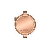 Tissot Desir 28mm T152.010.33.118.01 caseback view – stainless steel with rose gold PVD coating, Swiss made quartz movement with EOL battery indicator, model reference T152.010.33.118.01