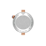 Tissot Désir 29.6mm T152.223.22.036.00 caseback view – 316L stainless steel with rose gold PVD coating, Swiss made, water resistant to 50m, model reference T152.223.22.036.00