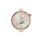 Tissot Désir 29.6mm T152.223.22.036.00 front view – silver striped dial, rose gold PVD stainless steel case, diamond hour indexes, moonphase display, two-tone grey and rose gold bracelet