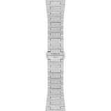 Tissot PRX Gold 35mm T931.207.41.111.00 bracelet detail – integrated grey stainless steel bracelet with butterfly clasp, push-button safety and interchangeable quick-release system