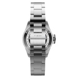 The Timex Atelier Automatic GMT Men's 40mm Watch TW2Y72300 shows off its glass-box sapphire crystal, a distinctive raised, domed design that enhances dial clarity.