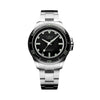 The Timex Atelier Automatic Men's 41mm Watch TW2Y72500 features a glossy black enamel dial with luminous indices and hands. A central seconds hand tracks the passing time against the clean, minimalist layout.
