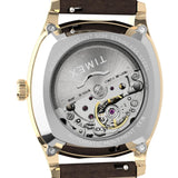 The Timex Marlin Chatham Automatic 36mm Watch TW2Y84500 has a gold-tone stainless steel exhibition case back that shows its Miyota automatic movement. The movement needs no battery.