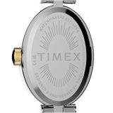 The Timex Cavatina Quartz 19mm Women’s Watch TW2Y90200 has a case back that houses a battery-powered quartz analog movement. The gold-tone oval case keeps the design slim and light.