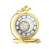 The Timex x Harry Potter Time Turner 48.5mm Pocket Watch TW2Y99600 opens to reveal a white dial with Roman numerals. The dial design is inspired by the Clock Tower of Hogwarts Castle.
