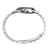 The Timex Marlin Quartz 34mm Watch TW6A04200 shows off its polished stainless steel case and vintage-style domed acrylic crystal from the side.