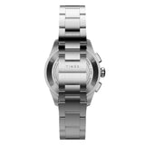The Timex Atelier Quartz Chronograph Men's 40mm Watch TW6A06900 features a custom-designed butterfly deployant clasp and quick-release spring bars, making the stainless steel bracelet simple to resize without tools.