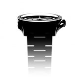 The Timex Atelier Quartz Chronograph Men's 40mm Watch TW6A06900 highlights the guilloché-engraved dial, black IP-coated bezel insert, and tachymeter scale from this angle.