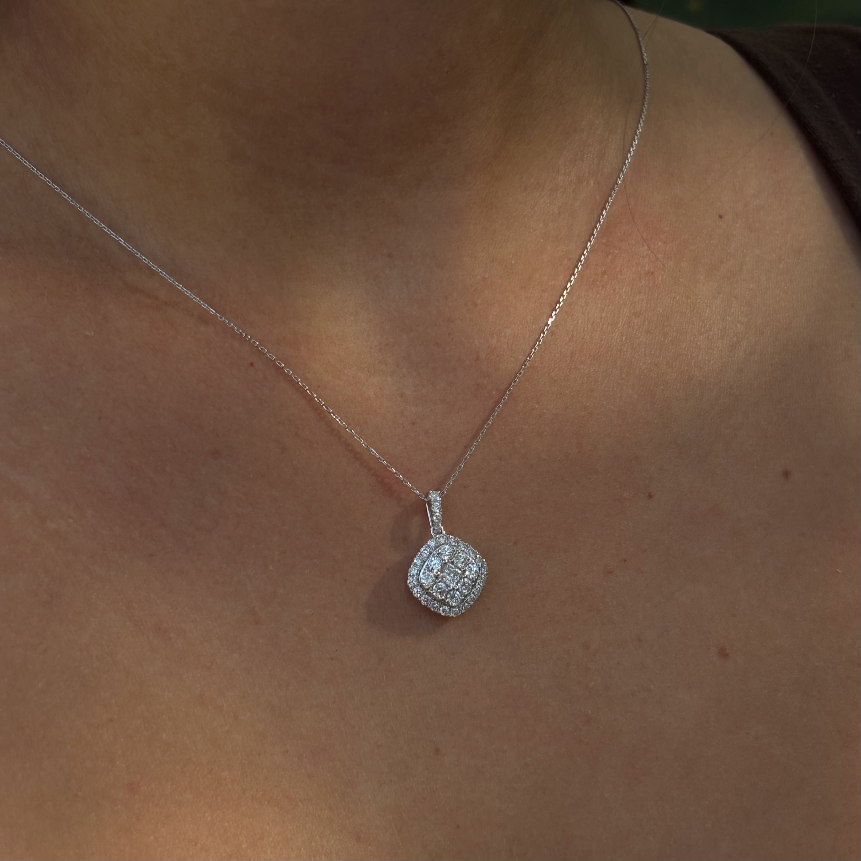 Everlasting 1.00ct TW Princess Lab-Grown Diamond Double Halo Pendant in 9ct White Gold